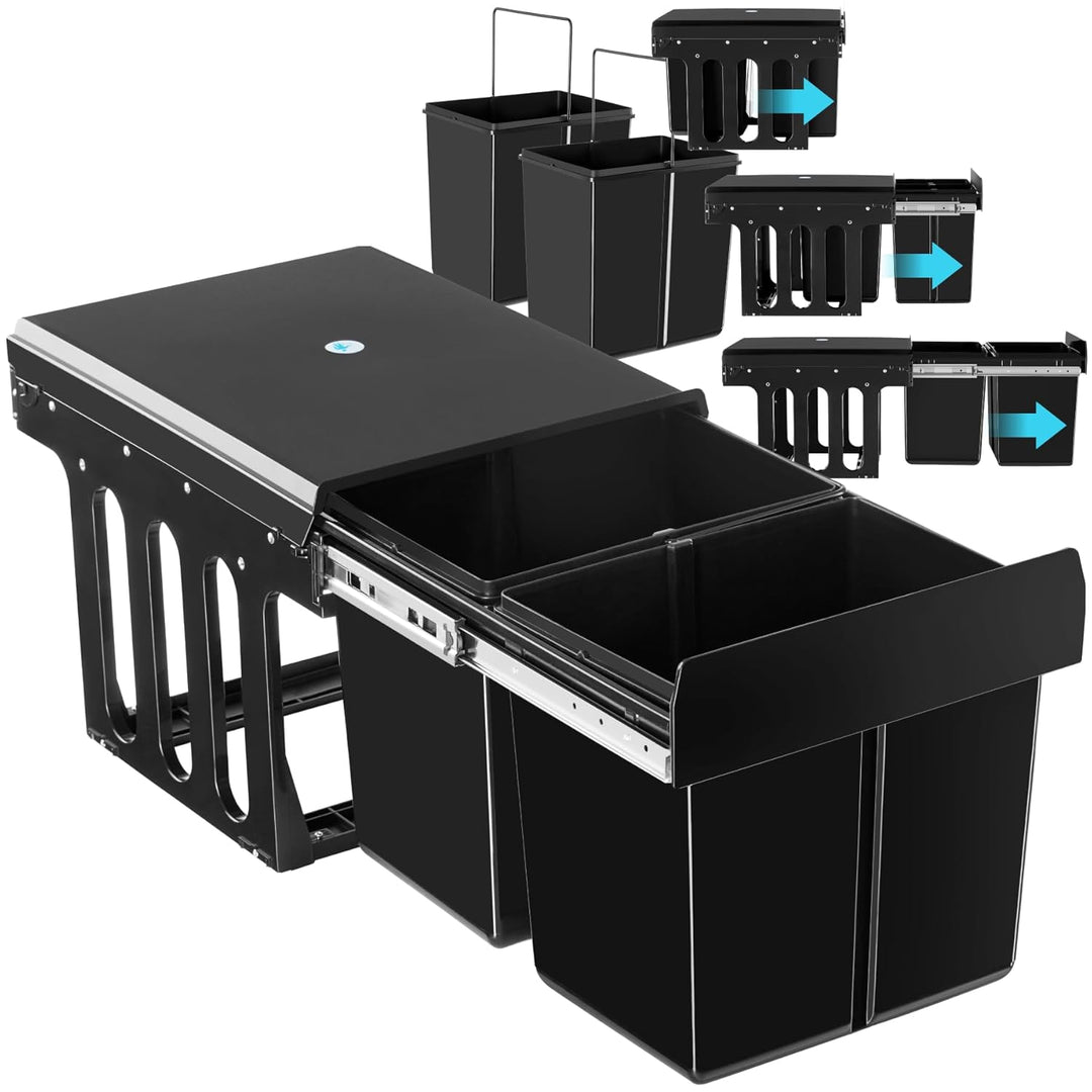 tectake® Abfallsammler, Mülleimer 2 Fächer, Mülltrennsystem Küche, für Schrank, Mülleimer Küche ausz
