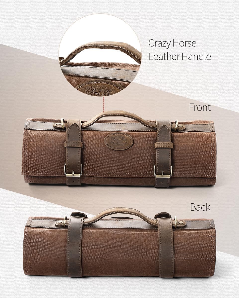 XINZUO Messertasche, Profi Kochmesser Koffer, 12 Schlitzen, 16oz gewachstes Segeltuch und Crazy Hors