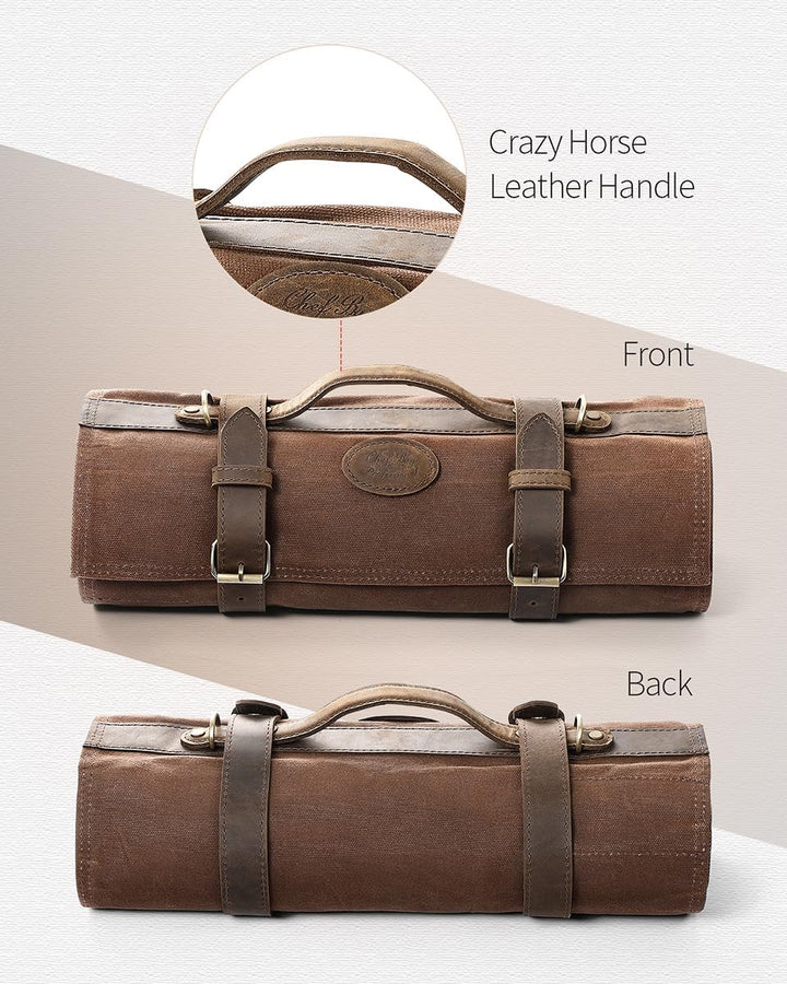 XINZUO Messertasche, Profi Kochmesser Koffer, 12 Schlitzen, 16oz gewachstes Segeltuch und Crazy Hors