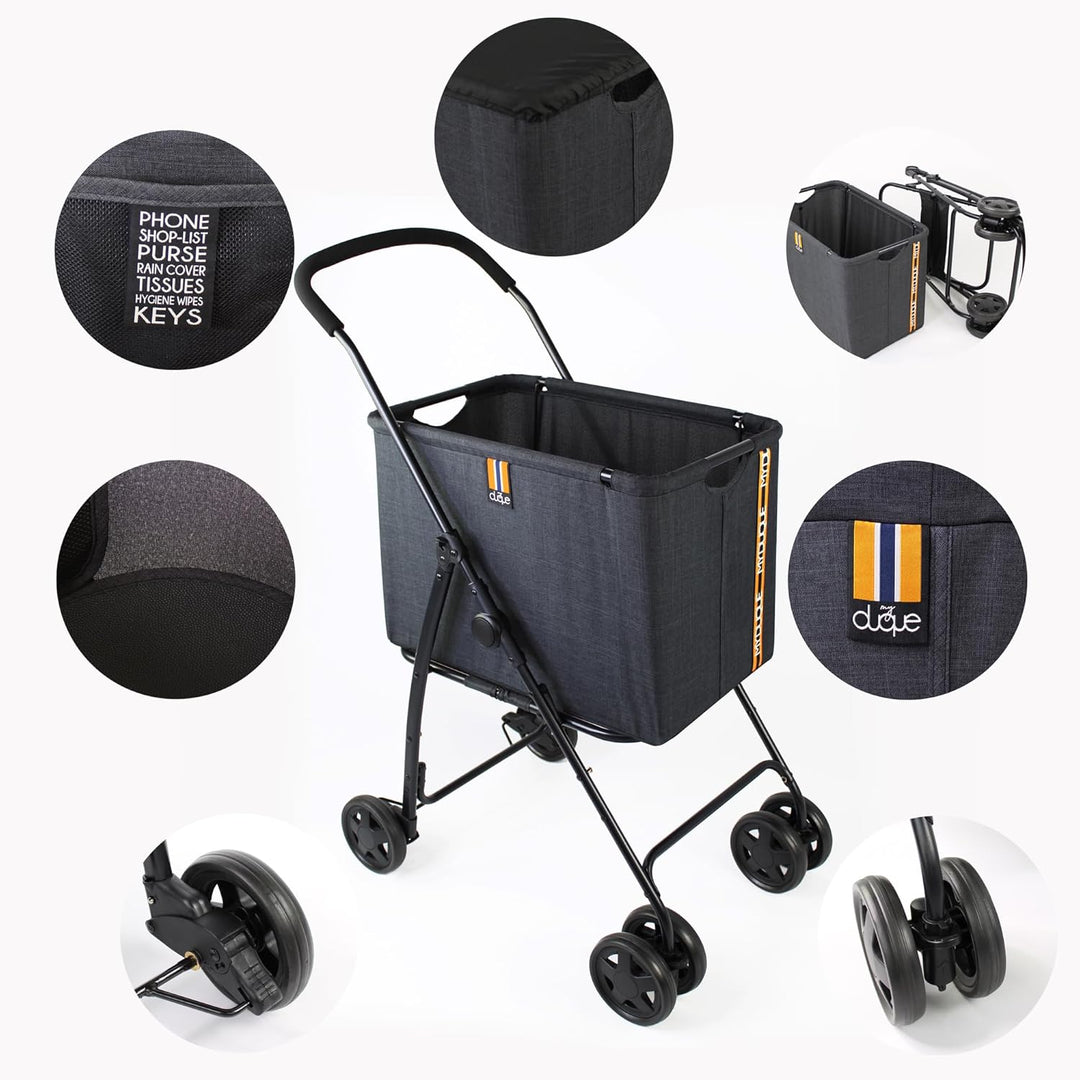 My Duque - Mila – Moderner Einkaufswagen bis zu 15 kg, einfach Faltbarer Einkaufstrolley mit Bremse,