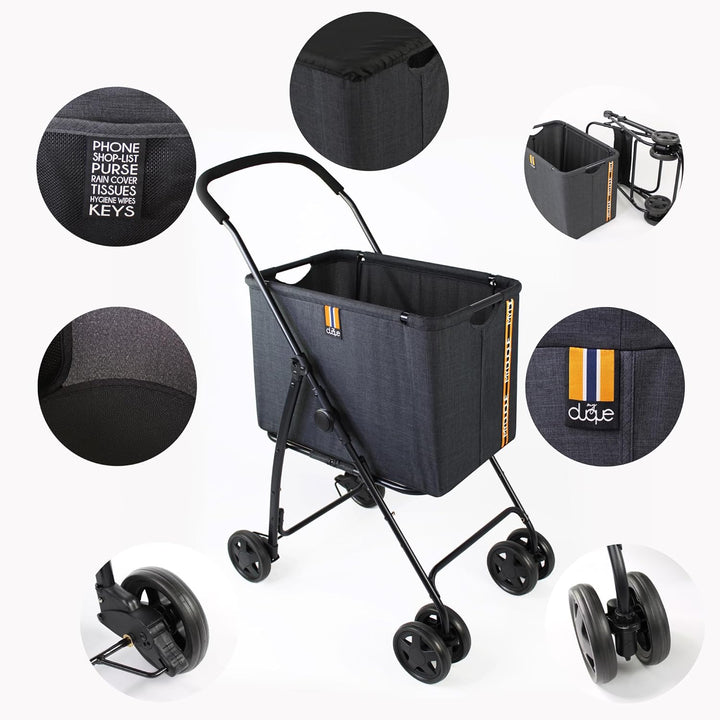 My Duque - Mila – Moderner Einkaufswagen bis zu 15 kg, einfach Faltbarer Einkaufstrolley mit Bremse,