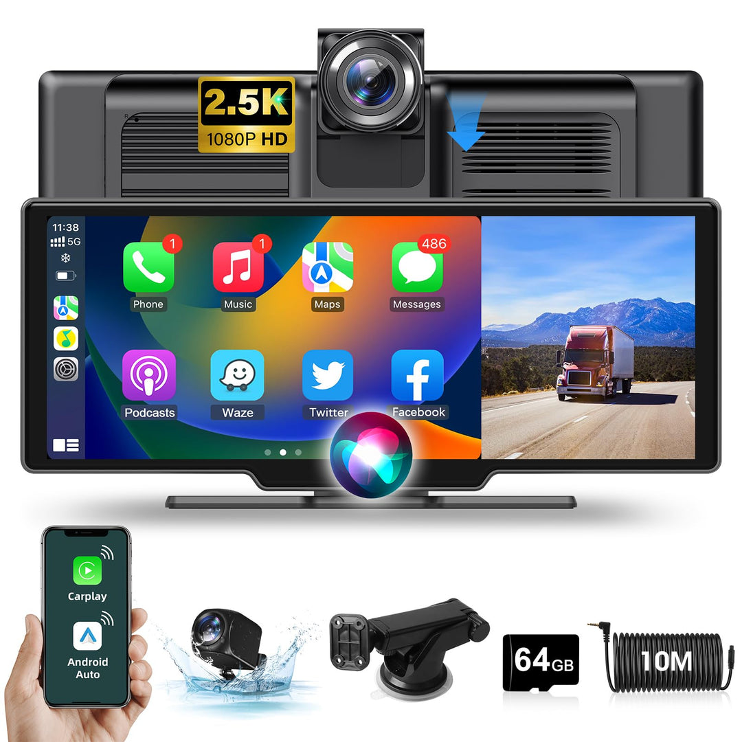Wireless Carplay Android Auto Display mit 2.5K Dashcam Auto Vorne Hinten 10.26 Zoll Touchscreen Carp