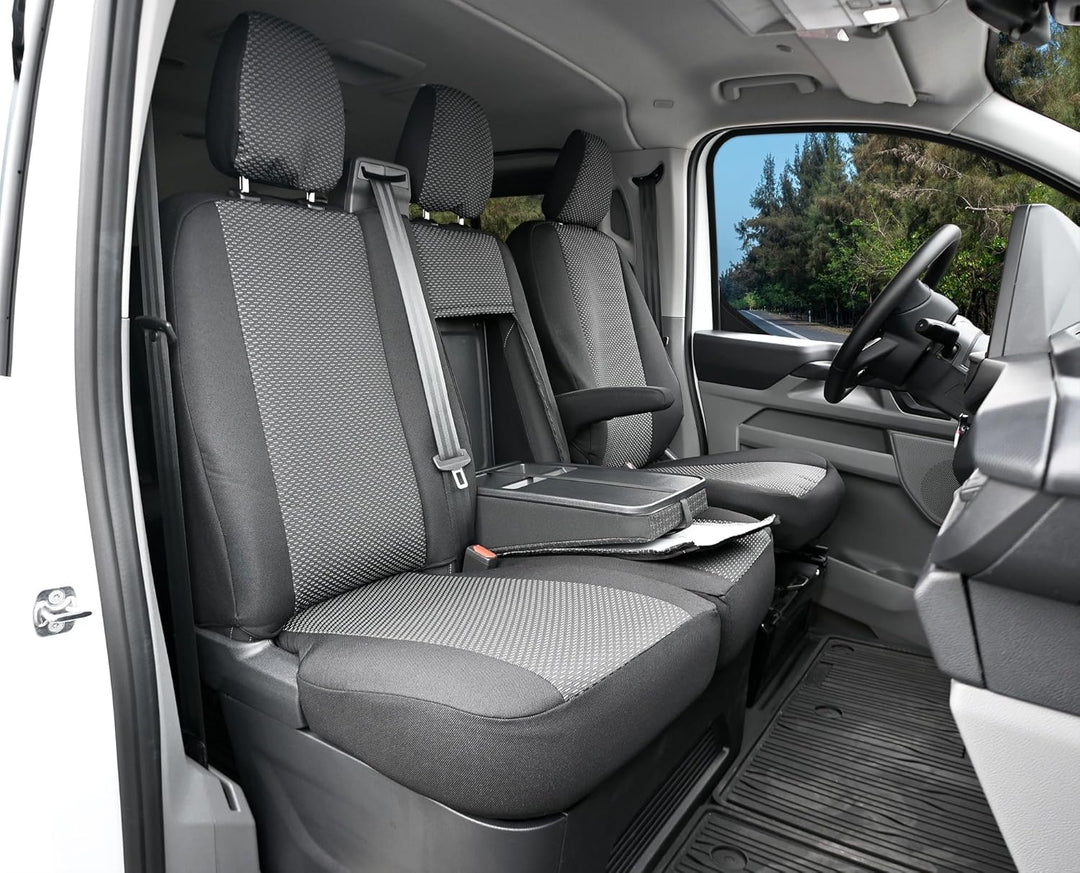 Z4L Sitzbezüge passend für T7 Transporter/Caravelle ab 2025 3 Sitzer - Polyester Schwarz, Grau, LUX
