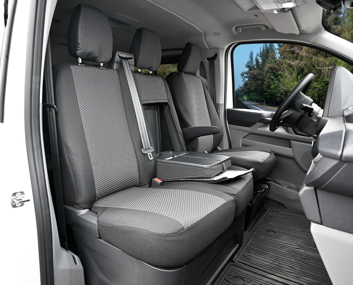 Z4L Sitzbezüge passend für T7 Transporter/Caravelle ab 2025 3 Sitzer - Polyester Schwarz, Grau, LUX