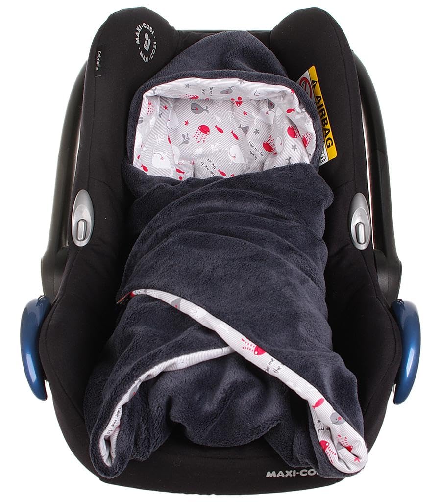Einschlagdecke für die Babyschale Babyschalenfusssack Sommer Fusssack (Grau, Fisch) Grau Fisch, Grau