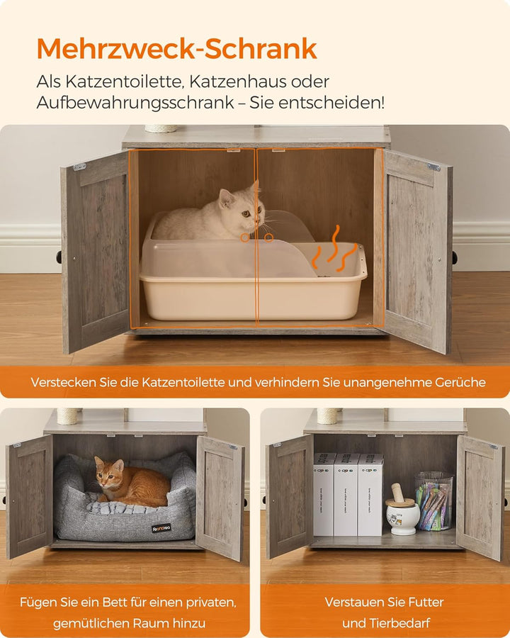Feandrea Kratzbaum mit Katzenklo-Schrank, 150 cm hoch, 2-in-1 Katzenbaum, Schrank für Katzentoilette