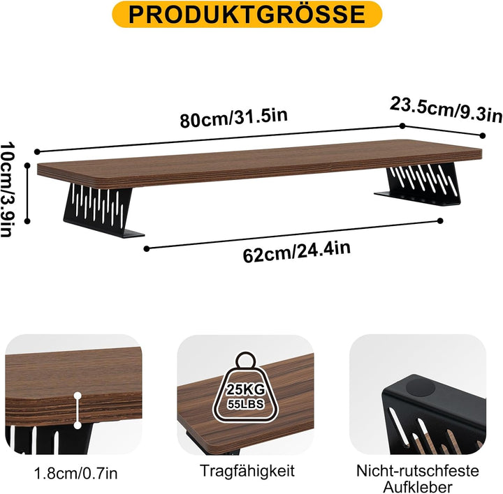 80x23.5cm Bildschirmerhöhung für 2 Monitore, Monitorständer Schreibtisch Holz für Computer, TV, Lapt