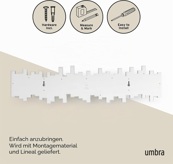 Umbra Stäbchen Garderobenhaken mit 8 Haken – Moderne und platzsparende Garderobenleiste mit acht Bew