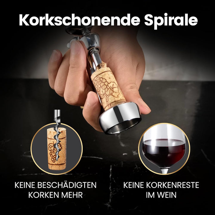 Korkenzieher aus Edelstahl öffnet Wein ohne Korken-Krümel | Hochbelastbarer Weinöffner mit Geschenkv