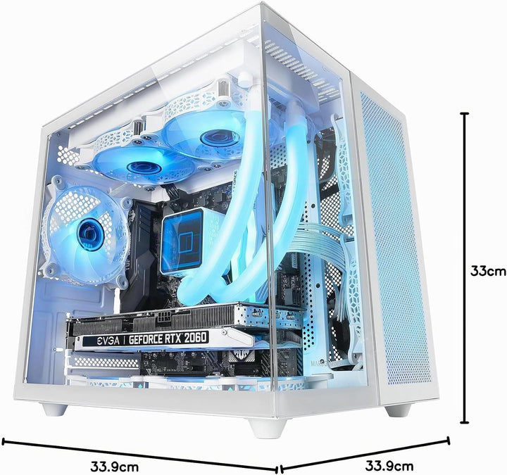 Mars Gaming MC-NOVAM Weiss, Custom MicroATX Compact Gehäuse, Dual Window Durchgehend Gehärtetes Glas