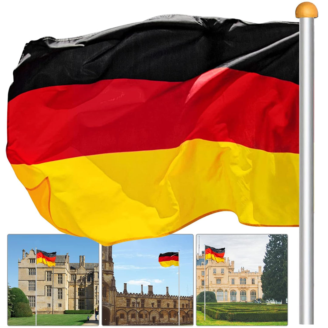 Jiubiaz Fahnenmast Aluminium Teleskop 6,50m, Fahnenstange Bodenhülse 50cm, inkl Deutschlandfahne, Hö