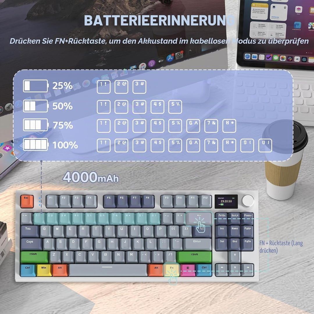 VGN GAMEPOWER RK86PRO Mechanische Gaming Tastatur Kabellos 75% Prozent TKL, 2,4G Wireless/Bluetooth/