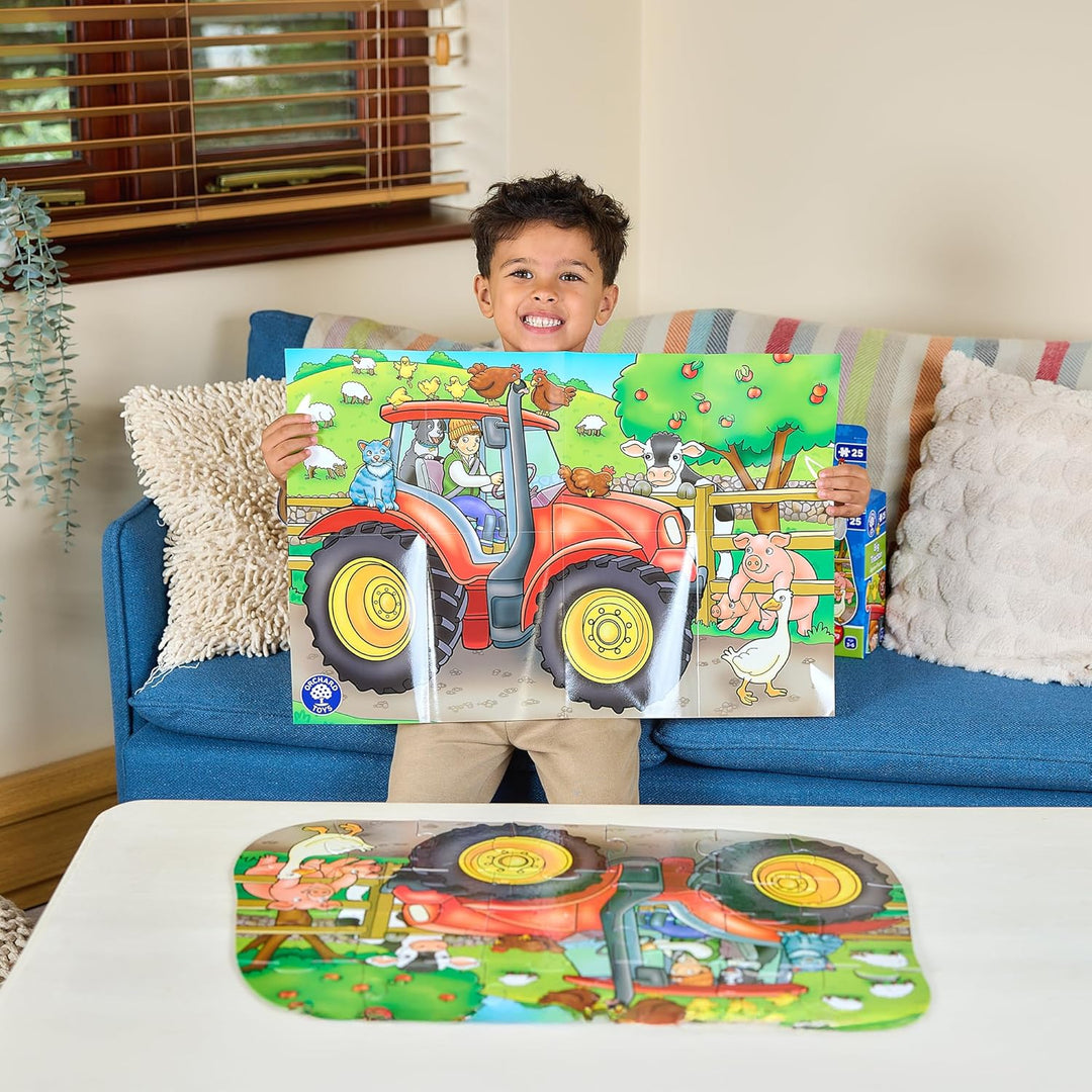 Orchard Toys Big Tractor Jigsaw Puzzle, 25-Piece Farm Themed Shaped Puzzle for Ages 3-6, Includes Po