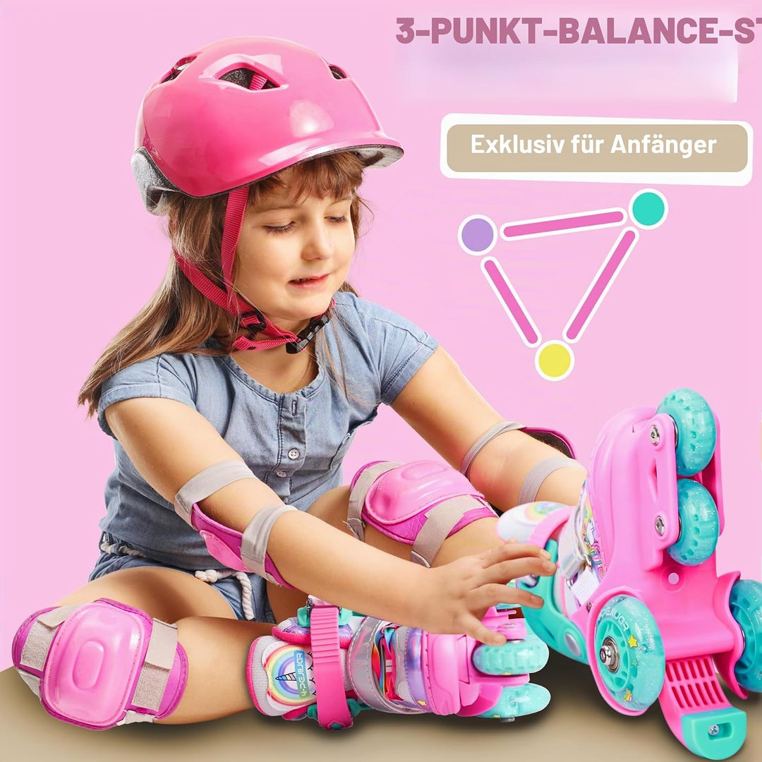 Kinder Einhorn Rollschuhe für Mädchen.Geeignet für 3-6 Jahre alt. Mit Leuchtenden Rädern,4-Pejiijar