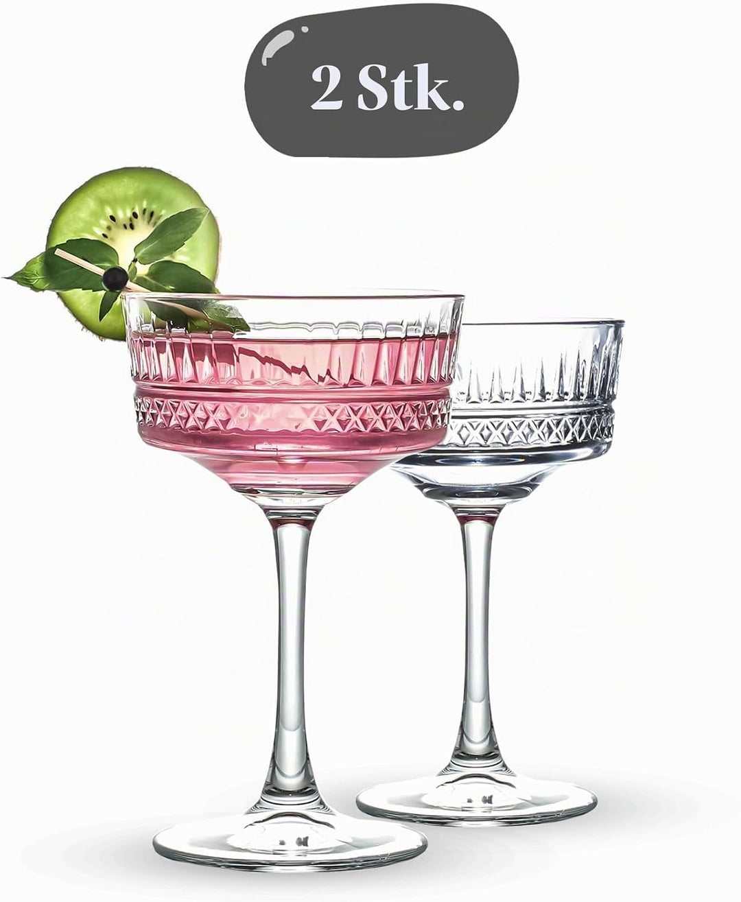 Vintage Coupé Gläser, 2er Set (8,8 oz/260 ml), Champagner, Wein, Martini, Cocktailgläser, Longdrinkg