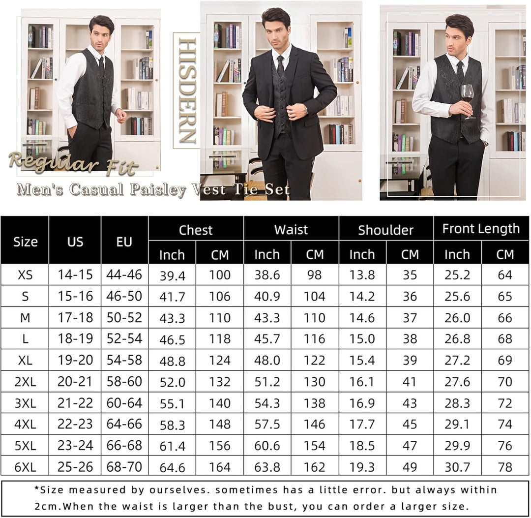 HISDERN Herren FLoral Hochzeit Weste Krawatte Einstecktuch Taschentuch Jacquard Weste Anzug Set XS B