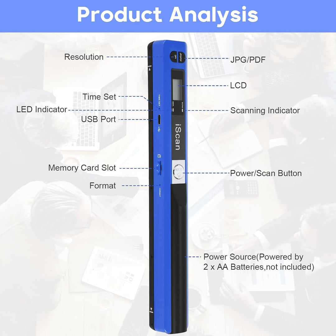 AOZBZ Tragbarer Dokumentenscanner Blau 900 DPI Handlicher USB-Bildscanner A4 Farbfoto Mobiler Scanne