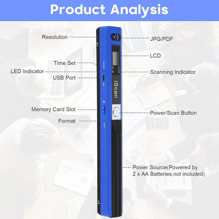 AOZBZ Tragbarer Dokumentenscanner Blau 900 DPI Handlicher USB-Bildscanner A4 Farbfoto Mobiler Scanne