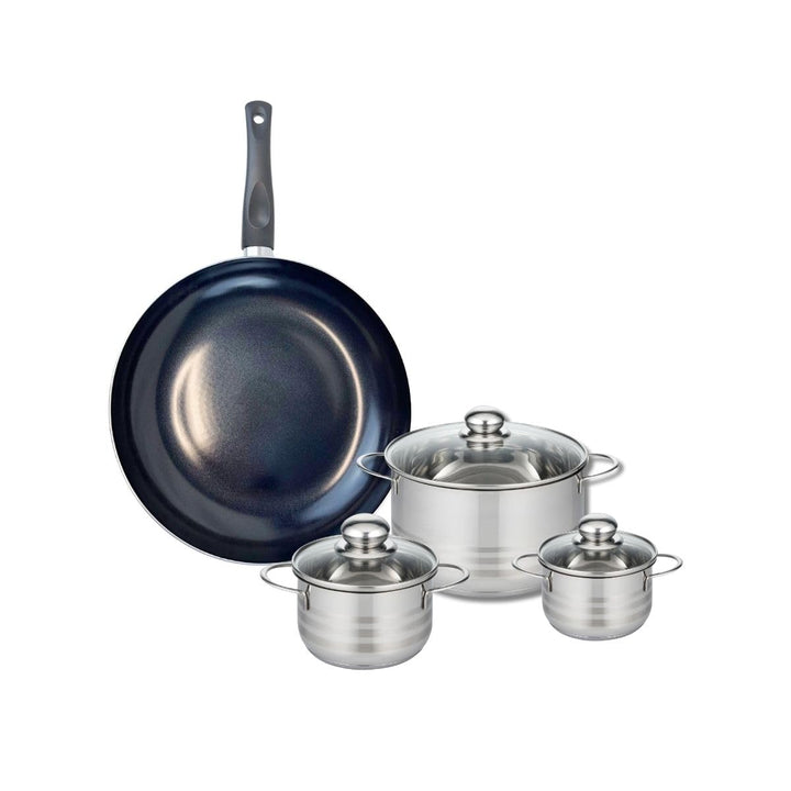 ELO 9720250 Kochgeschirr-Set, 4-teilig, 1 Bratpfanne 32 cm und 3 Kochtöpfe 12, 14 und 20 cm, Elo Pri