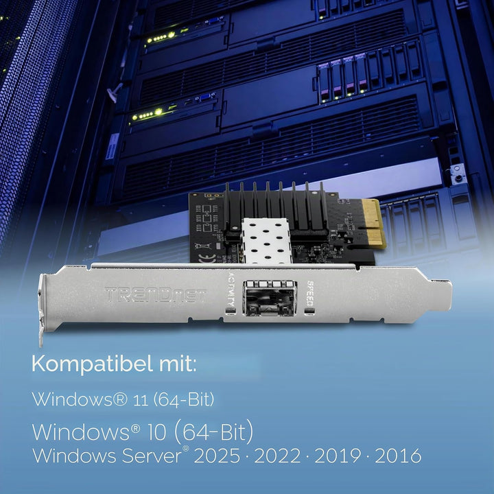 TRENDnet TEG-10GECSFP 10 Gigabit PCIe SFP+ Netzwerkadapter, Standard- und flache Halteklammern inbeg