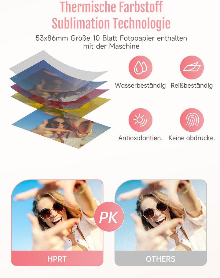 HPRT Mini Fotodrucker für Smartphone(5x7,6cm), drahtloser Bild-Drucker für Smartphone,tragbarer Foto