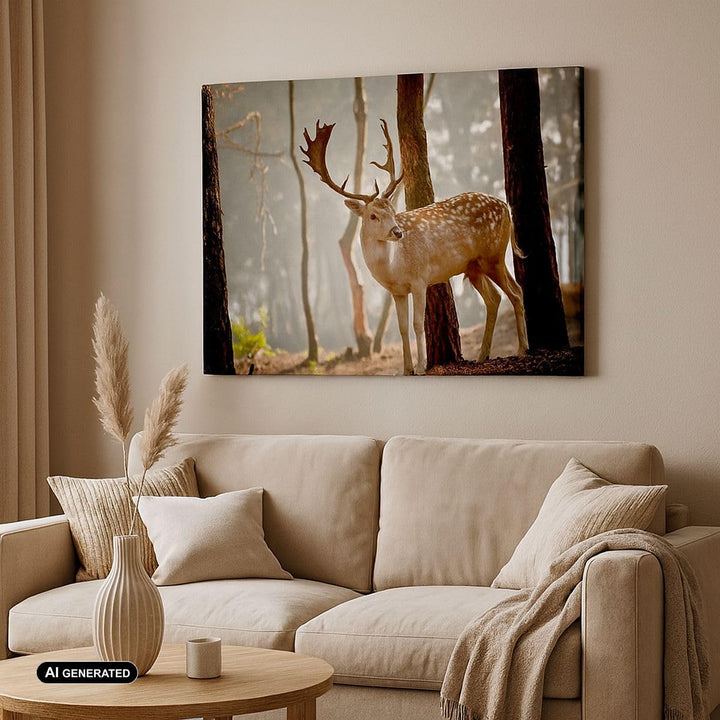 ARTTOR Bilder auf Leinwand 100x70cm Leinwandbild Kitz Hirsch Tier wild Gross Wanddeko Bild Schlafzim