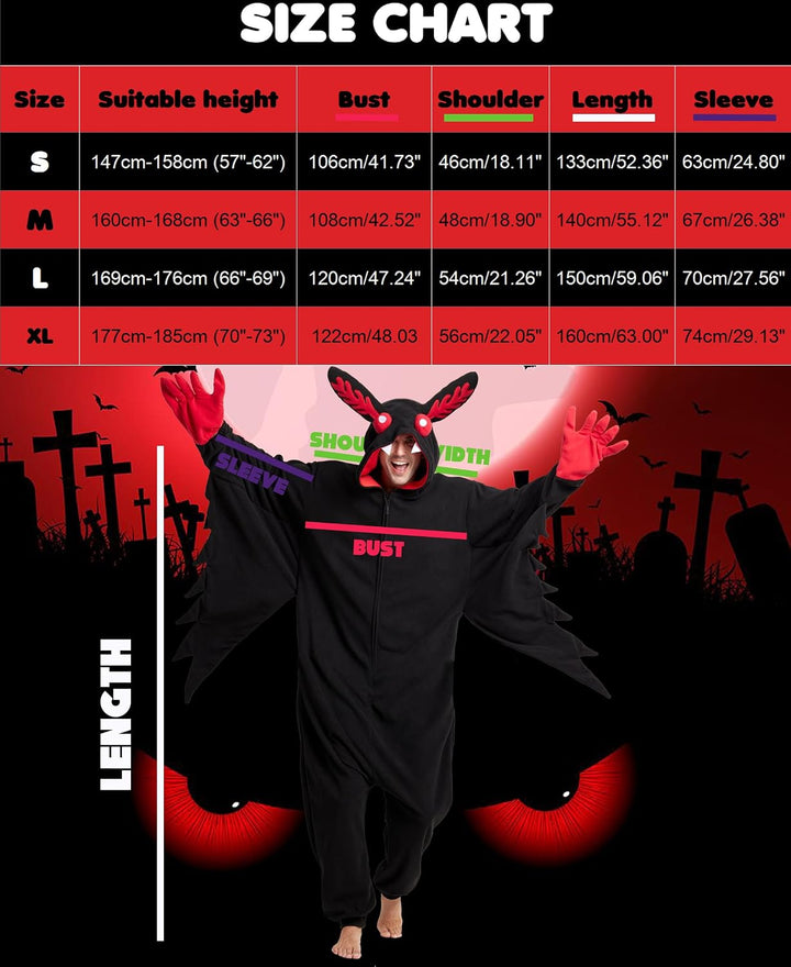 Kidukso Mysteriöse Mothman Onesie Pyjamas Tier Hallween Weihnachten Schlafanzug Unisex Cosplay Kostü