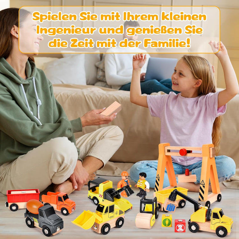 BuzzoXerex Baustellenfahrzeuge Kinder Kran Holzspielzeug, Baufahrzeuge Kinder Spielzeug, Baustelle K