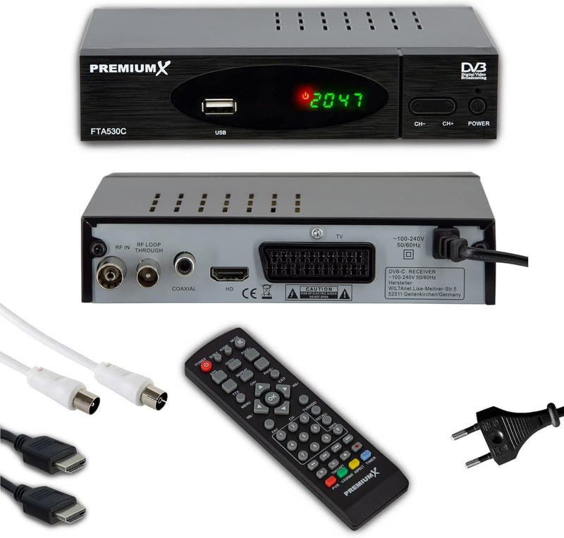 Premium X Kabel-Receiver DVB-C FTA 530C Digital FullHD TV Auto Installation USB Mediaplayer SCART HD