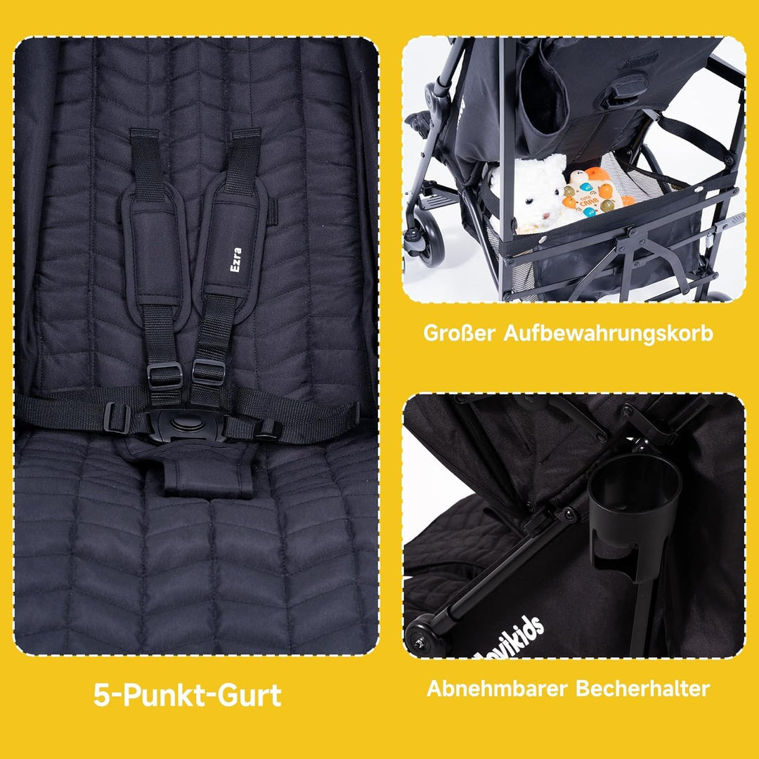 Jovikids Kinderwagen, Buggy Klein Zusammenklappbar mit Liegefunktion, Klappbar Reisebuggy bis 22kg I