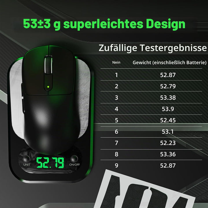 ATTACK SHARK V5 Kabellose Gaming Maus 53g, 20000 FPS, Optische Schalter, PAW3950MAX 42K DPI Sensor,