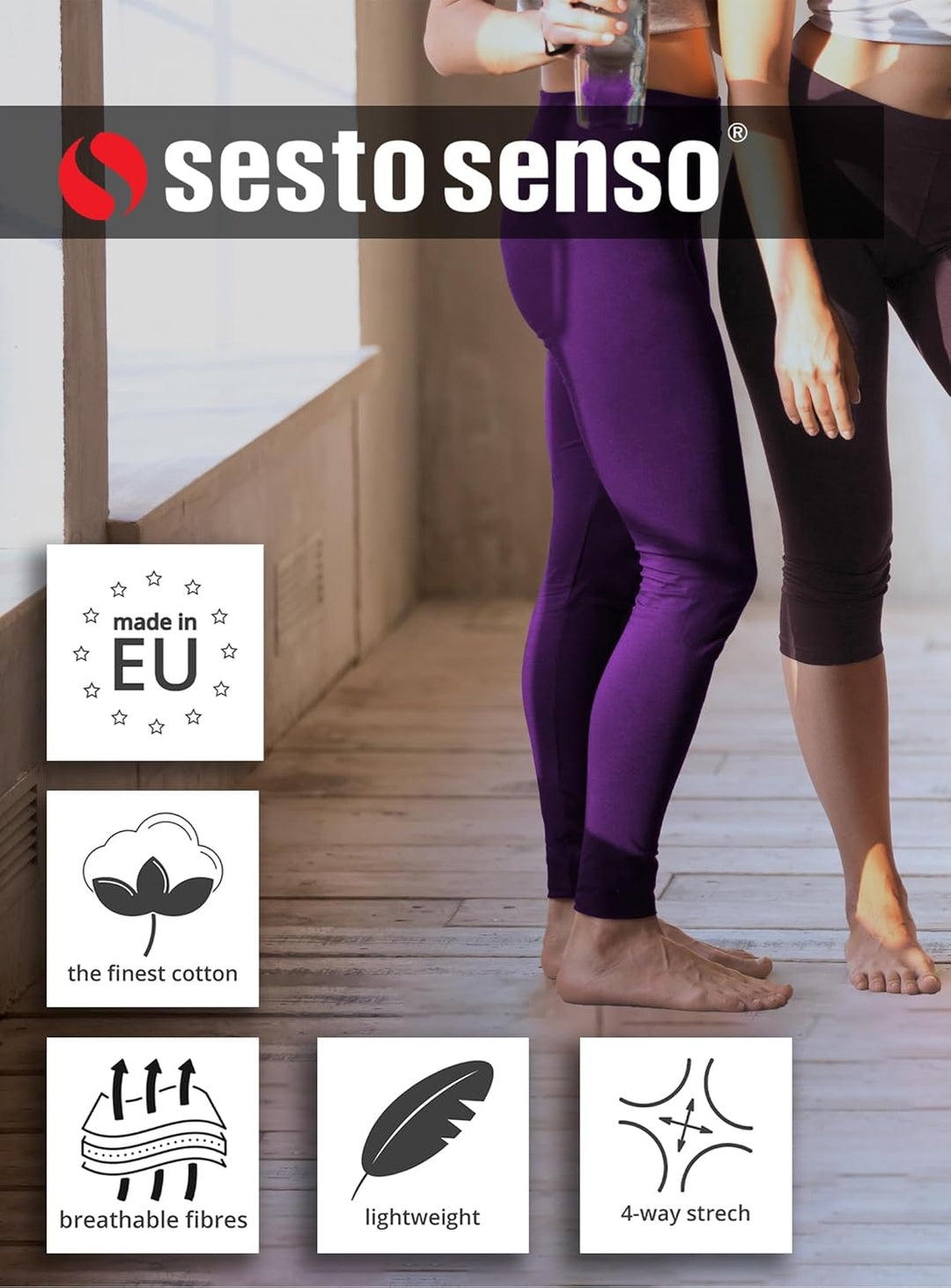 sesto senso 3 Paar Damen Sport Leggings Verschiedene Beinlängen Baumwolle Bunt Yoga Fitness Hose 1/2