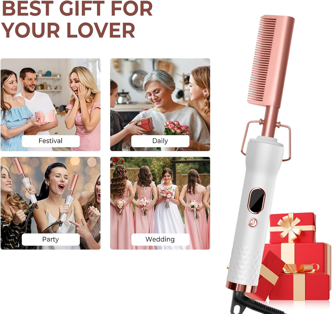 UKLISS Glätteisen Glättbürste, Hot Comb Elektrischer Heisskamm für Afro Haare & Perücken & Bart, Haa