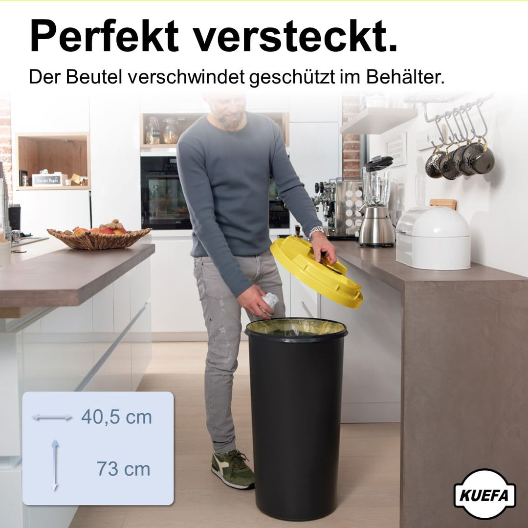 KUEFA BSC 60L Mülleimer, Müllsackständer, Gelber Sack Ständer inkl. Klemm-Ring für Müllbeutel, extra