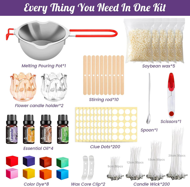 UCAMP Kerzen Selber Machen Set,Kerzenherstellung Kit,8 Kerzenfarbe,400ml Schmelztopf und 2 Dochthalt