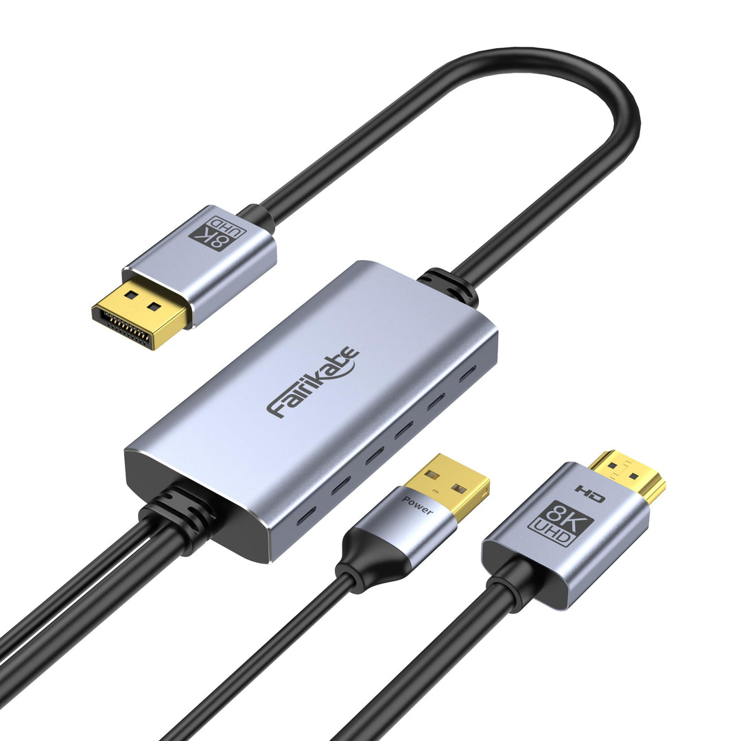 4K@144Hz HDMI 2.1 auf DisplayPort 1.4 Kabeladapter (1,8 m), 4K120Hz/8K unidirektionales aktives HDMI