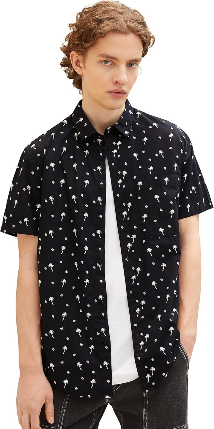 TOM TAILOR Denim Herren Relaxed Fit Hemd mit Muster XL 31914 - Black White Mini Palm Paisley, XL 319