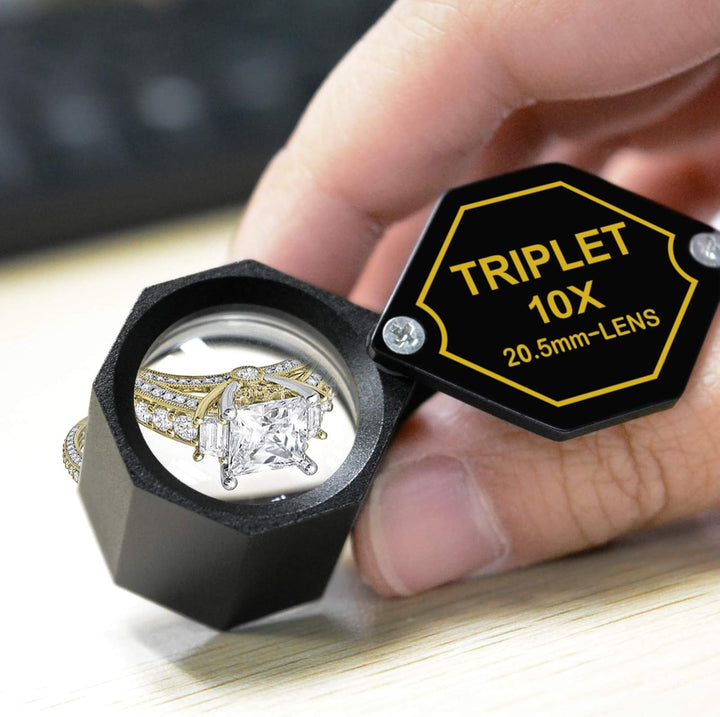 10-fache Vergrösserung Schmucklupe, 20,5-mm-Tripletlinse Achromatisches optisches Glas Metall