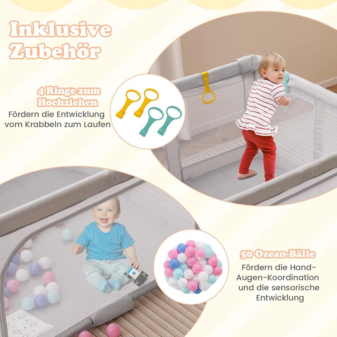 GOPLUS Laufstal faltbar, Laufgitter Baby mit 50 bunten Bällen, 4 Griffen &amp; Tragetasche, Playpen mit