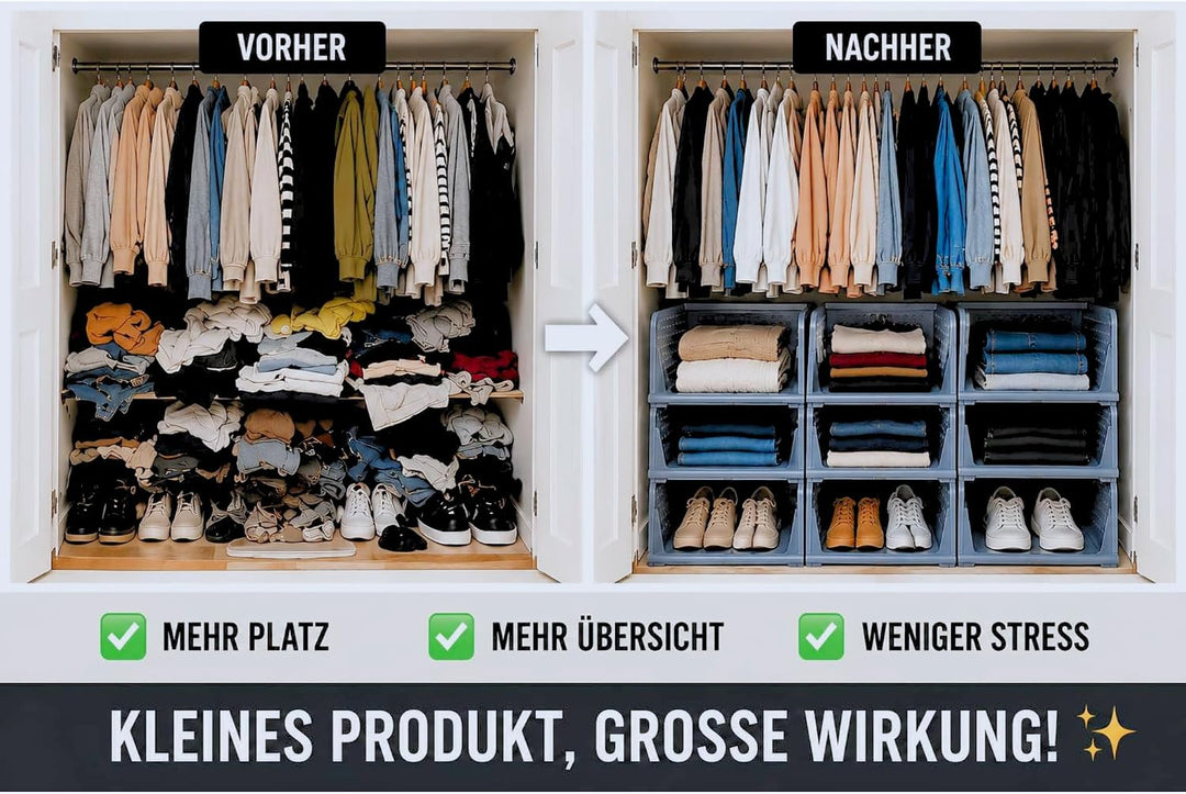Kleiderschrank Organizer 4er Set – faltbare, stapelbare Aufbewahrungsboxen aus PP Kunststoff für Kle