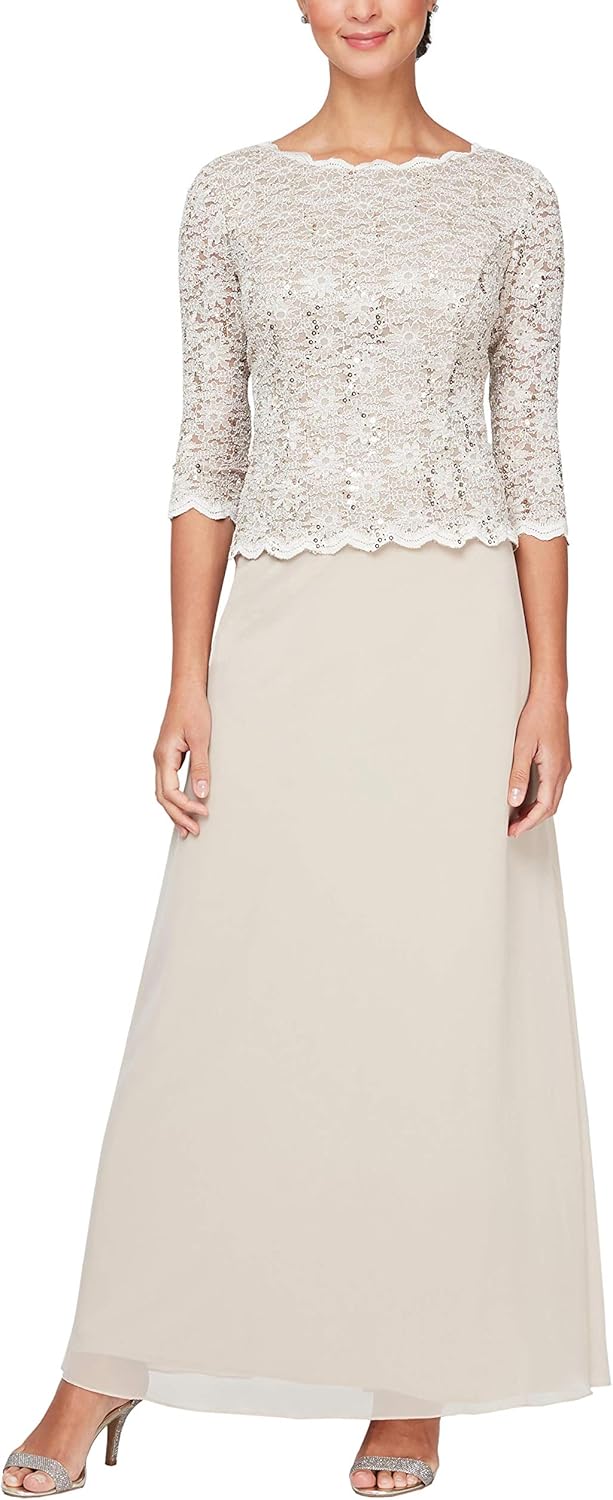 Alex Damen Long Mock Dress with Full Skirt-Discontinued Kleid für besondere Anlässe 6P New Taupe Pet