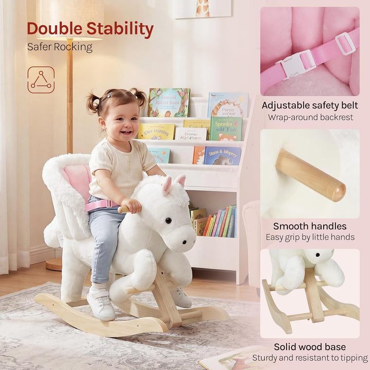 WOLTU Schaukelpferd Baby Schaukeltier Schaukelsitz Plüsch Schaukelspielzeug mit Gurt,PP-Baumwolle, W