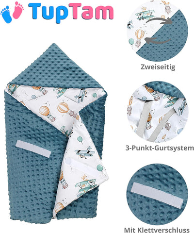 TupTam 2er Set Baby Decken Einschlagdecke 85x85 cm für Autositz Babyschale Babydecke Wiegendecke Min