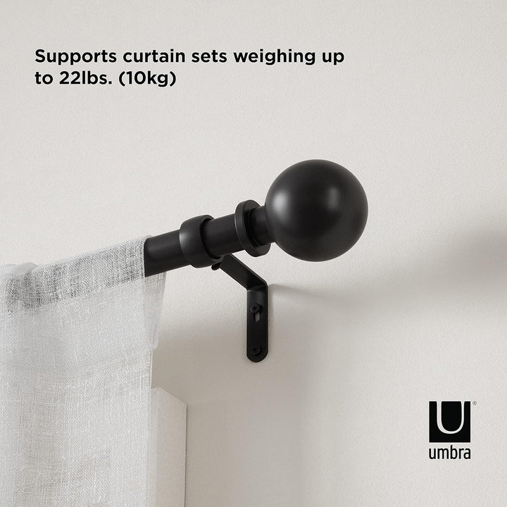 Umbra Bolas ausziehbare Teleskop Gardinenstange mit 2,5 cm Durchmesser, 92-184cm, Schwarz Matt 92-18