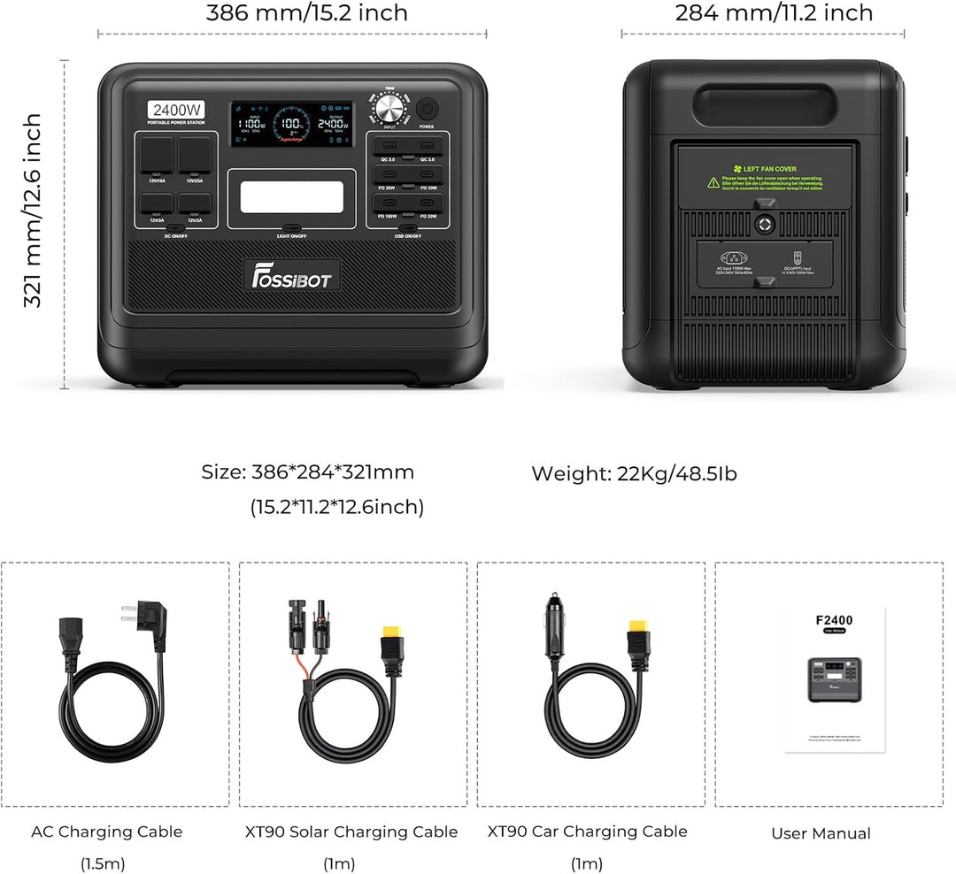 FOSSiBOT F2400 Solargenerator mit Solar panel 400W, 2048Wh, LiFePO4 Tragbare Powerstation, 3 Ausgang