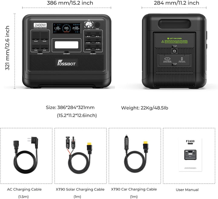 FOSSiBOT F2400 Solargenerator mit Solar panel 400W, 2048Wh, LiFePO4 Tragbare Powerstation, 3 Ausgang