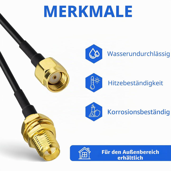 Superbat RPSMA WLAN Antenne Verlängerungs Kabel 10m (2 Stück): RP-SMA Stecker auf Buchse RG174 Koaxi