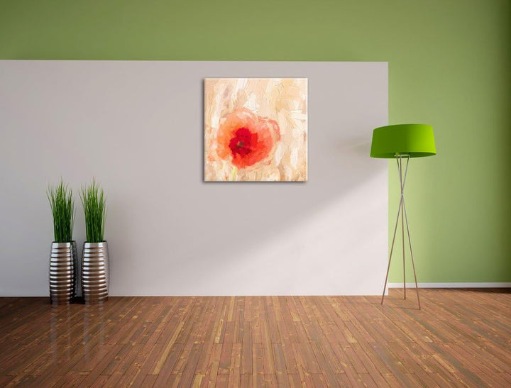 Pixxprint Mohnblume im Kornfeld als Leinwandbild Quadratisch/Grösse: 70x70 / Wandbild/Kunstdruck/fer