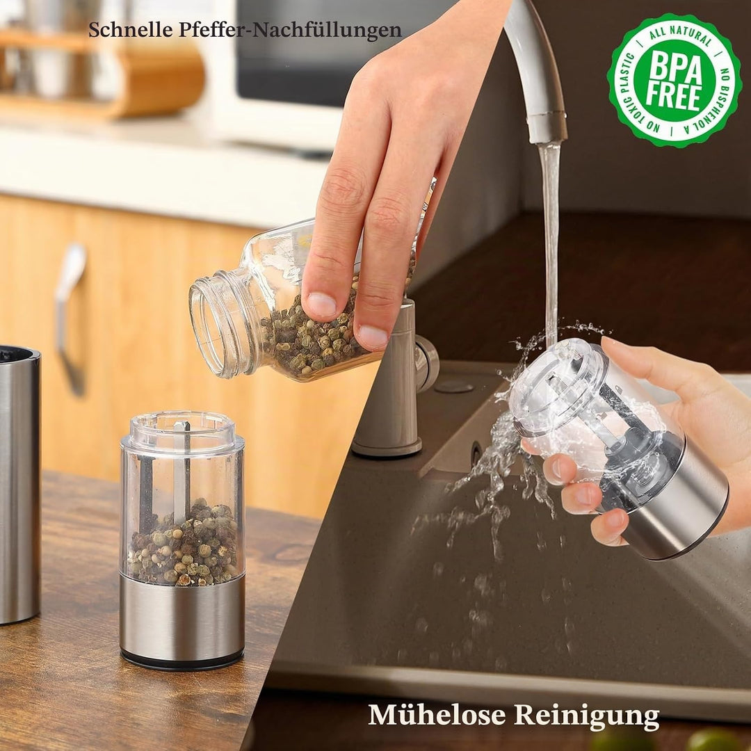 Salz und Pfeffermühle Elektrisch 2er Set, USB Wiederaufladbar, Einstellbarer Grobheit Gewürzmühle, P