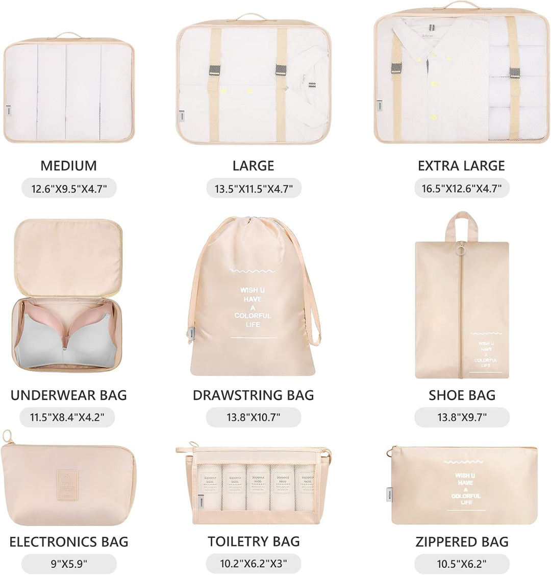 Mossio 9 Set Packwürfel mit Schuhtasche und Elektroniktasche – Gepäck-Organizer, Koffer, Reisezubehö